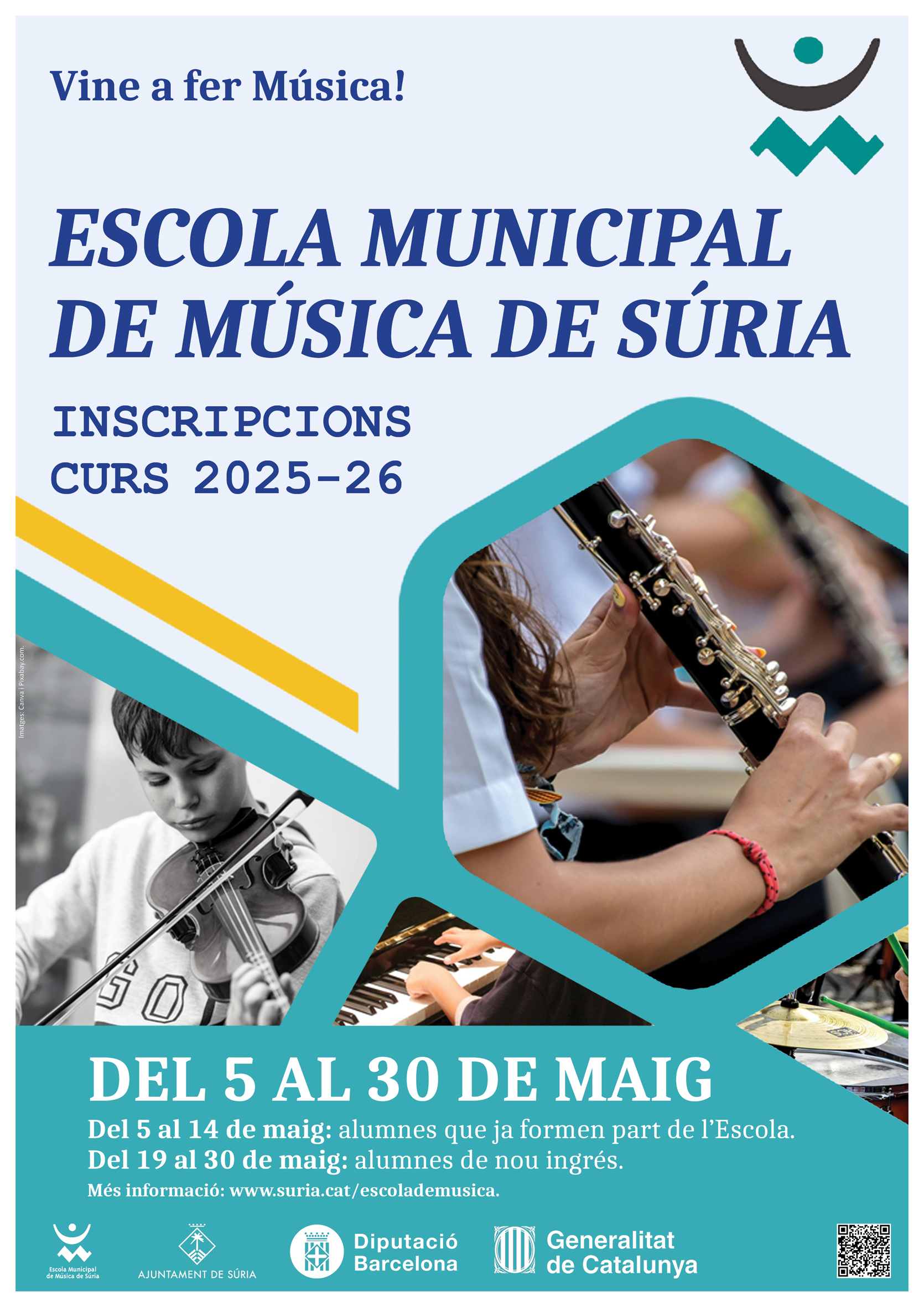 Cartell del període d'inscripcions de l'Escola Municipal de Müsica - Del 5 al 30 de maig.