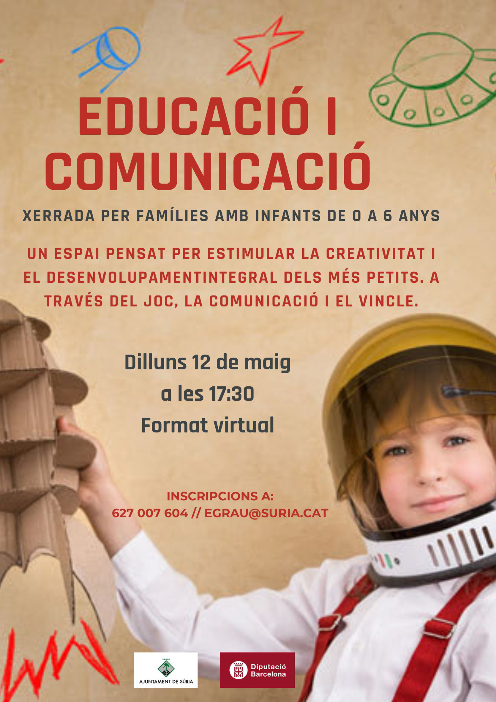 Cartell de la xerrada virtual per a famílies 'Eduació i comunicació' - Dilluns 12 de maig.