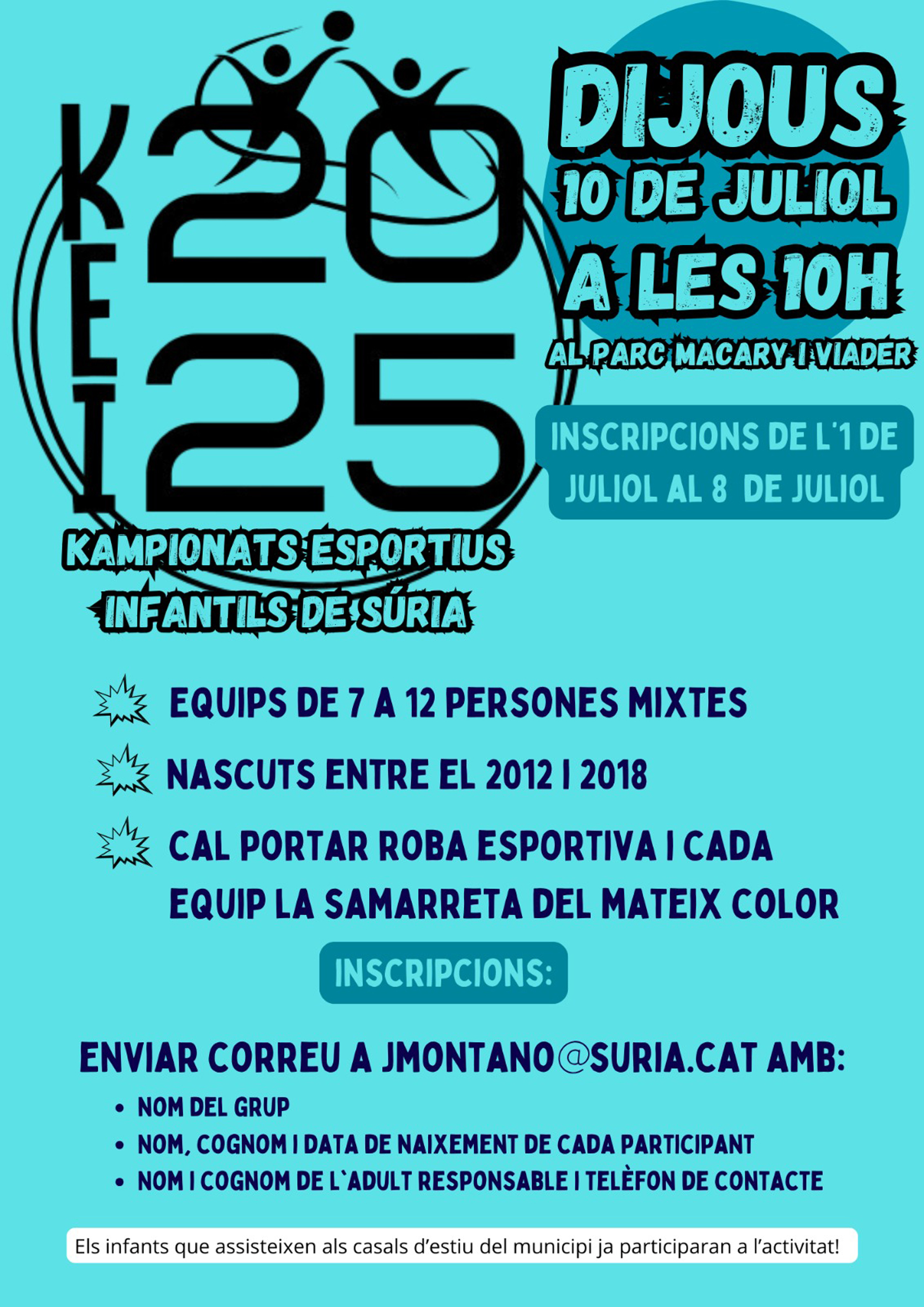 Cartell dels Kampionats Esportius Infantils (KEI) de la Festa Major - Dijous 10 de juliol.