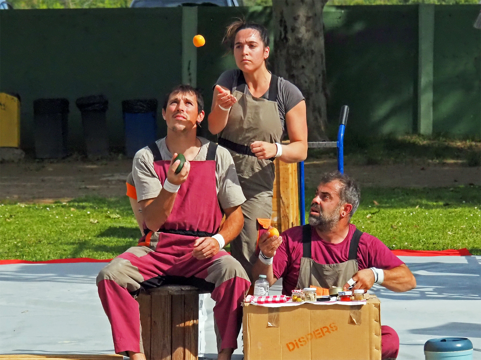 Número de circ d''Espectacle Dispers' de la Companyia Tarannà, dins de la programació de la 8a edició del Festival Art en Cicle, al Parc Municipal Macary i Viader.